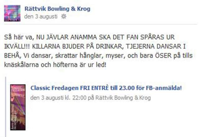 Facebook,  Urspårning, Rättvik