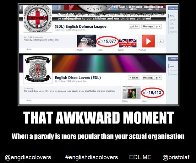 English Defence League, Facebook, Kupp,  English Disco Lovers,  EDL, Storbritannien, Google, Twitter,  Disco