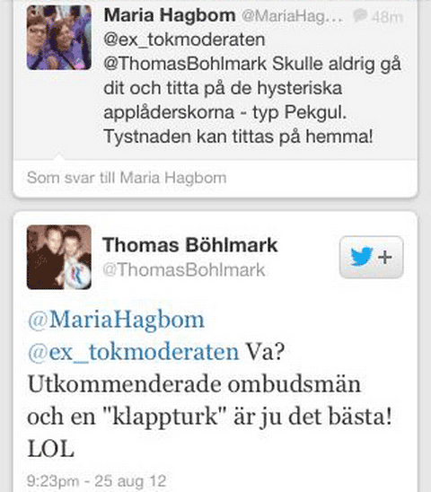 Nalin Pekgul, Thomas Böhlmark, skogsturk, Twitter, Moderaterna, klappturk