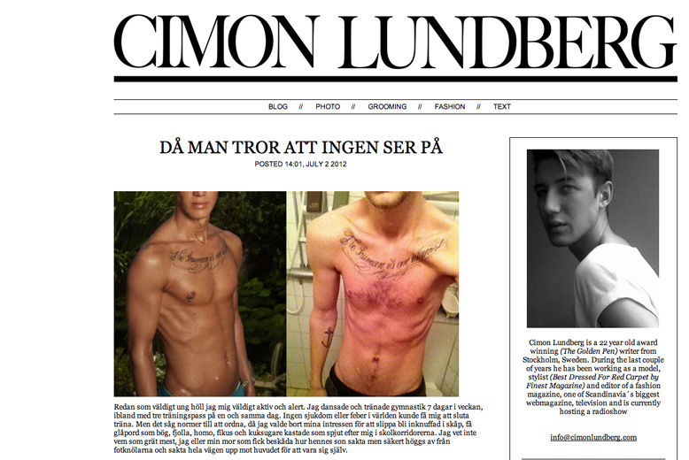 Intervju, Paradise Hotel, Ätstörningar, Bloggare, Blogg, Cimon Lundberg