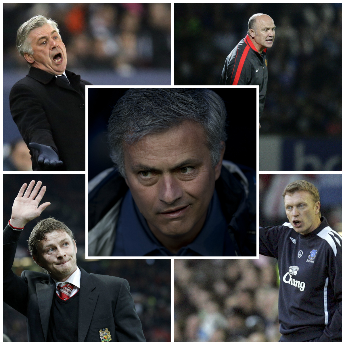 Ole Gunnar Solskjaer, David Moyes, Jose Mourinho, Carlo Ancelotti, Mike Phelan, Sir Alex