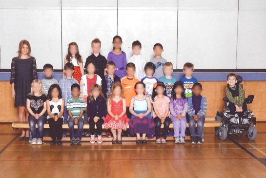 Fotograf, Skola, Handikappad, Mamma, Son, Elever, Klassbild, Skolklass
