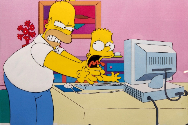 En av de kända scenerna då Homer halvt stryper sin son Bart.