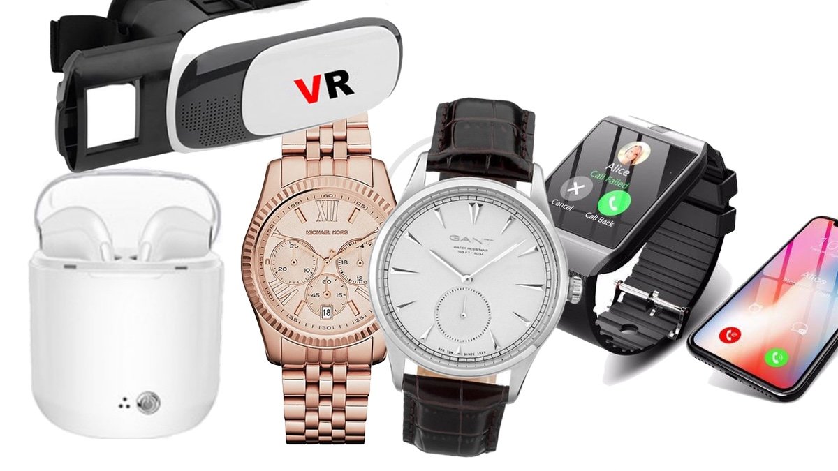 VR-glasögon, trådlösa hörlurar, klockor från Gant och Michael Kors, smartklocka