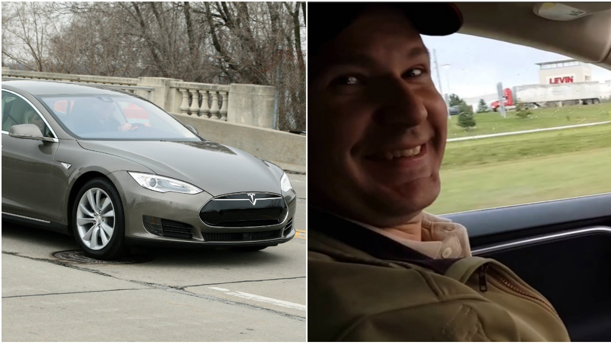 Mannen vid namn Joshua Brown syns på bilden i sin Tesla utan händerna på ratten i september. 