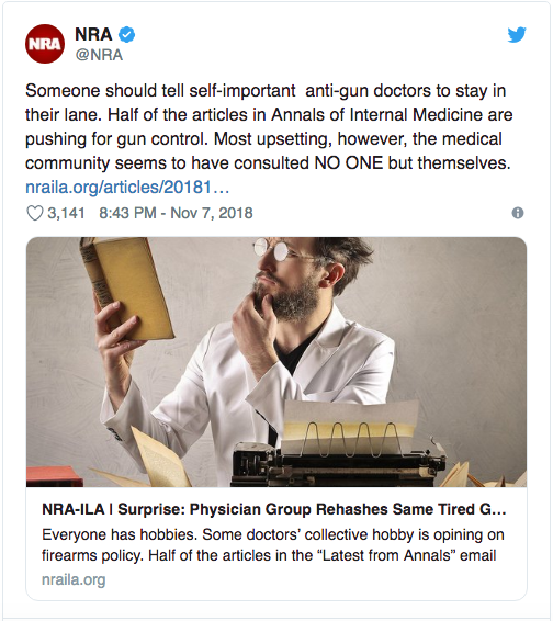Ett twitter-inlägg av NRA. Ett twitter-inlägg av NRA.