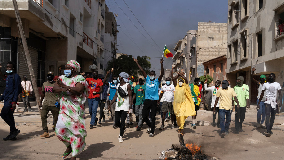 Demonstration mot president Macky Sall i Senegals huvudstad Dakar förra fredagen. Arkivbild.