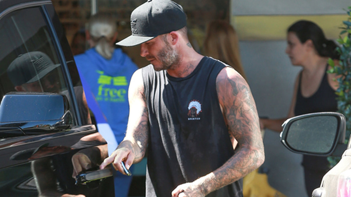 David Beckham lämnar sitt gym i Kalifornien. 