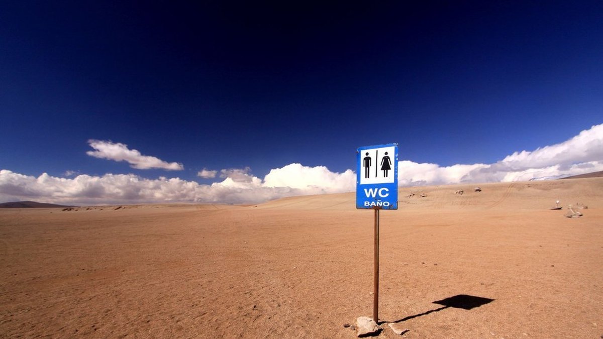 Vid Seloli i Bolivia finns den här humoristiska skylten där kön är minimal – ja, hela upplägger är minimalt. Servetter not provided. 