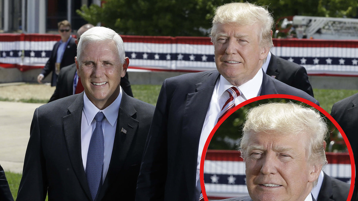 Ja Donald Trump ser visst lite skeptisk ut till hans hår?