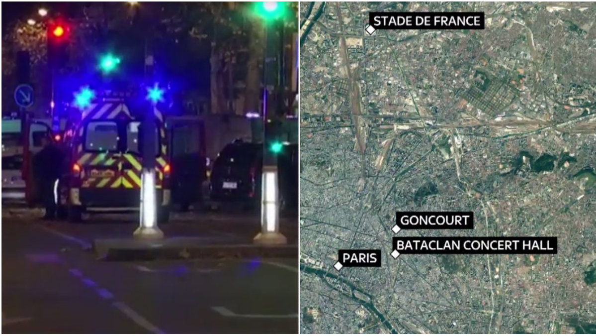 Flera explosioner och gisslandrama i Paris. 