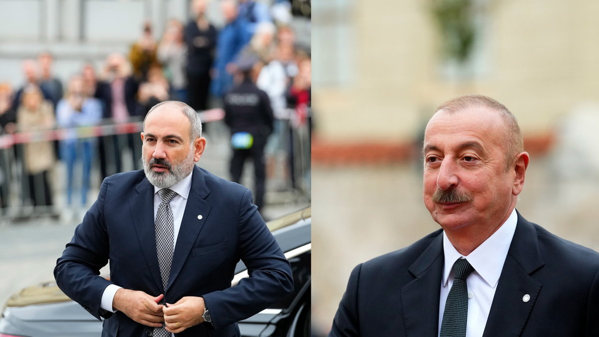 Till vänster: Armeniens premiärminister Nikol Pasjinjan. Till höger: Azerbajdzjans president Ilham Aliyev. Arkivbilder i montage.