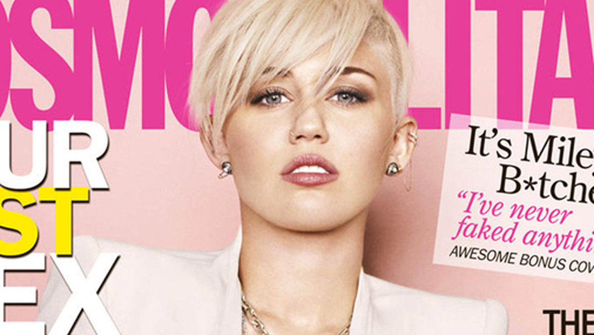 Miley med lugg och rakade sidor på omslaget av Cosmopolitan. 
