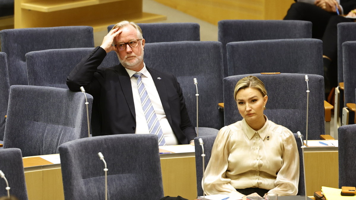Kristdemokraternas partiledare Ebba Busch (KD) och i Liberalernas partiledare Johan Pehrson (L) har en del att grubbla på. Arkivbild.