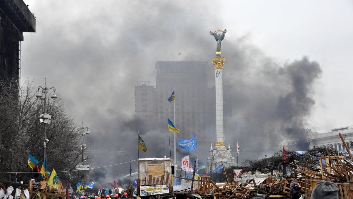 Demonstranter på Självständighetstorget i Kiev.