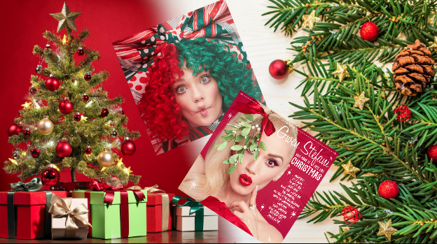 Julgran med julklappar. Albumomslag från Sia och Gwen Stefani