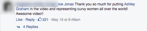 Fansen skriver på Joe Jonas Facebooksida och tackar. 