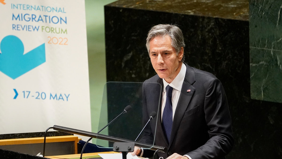USA:s utrikesminister Antony Blinken under sitt tal i FN.