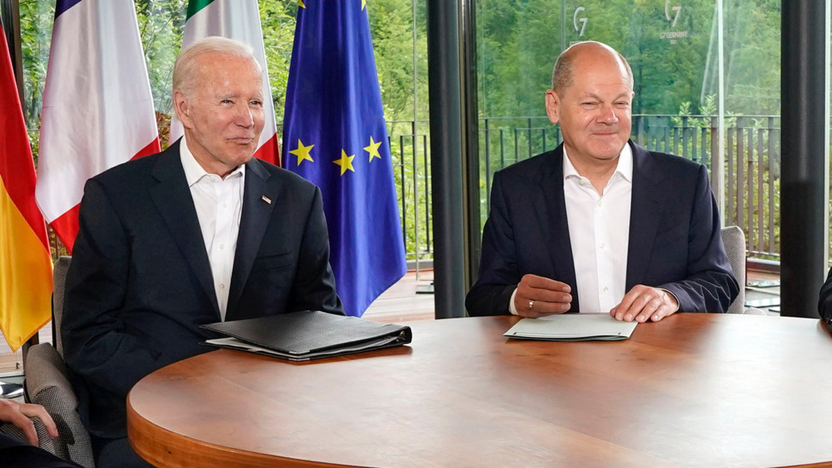 USA:s president Joe Biden och Tysklands förbundskansler Olaf Scholz i ett tidigare möte. Arkivbild.