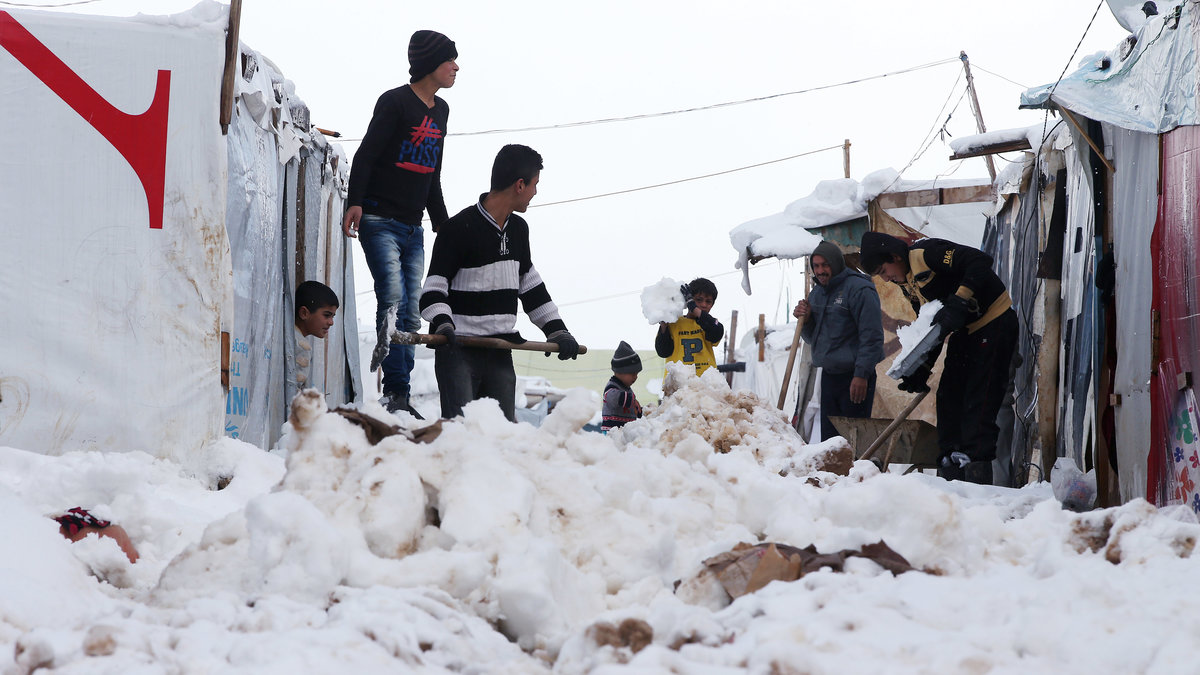 Syriska flyktingar i ett flyktingläger i Libanon. Många kommer till Sverige i hopp om att få asyl. 
