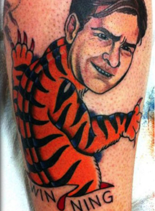 Charlie Sheen i tigerkropp. Charlie Sheen i tigerkropp.
