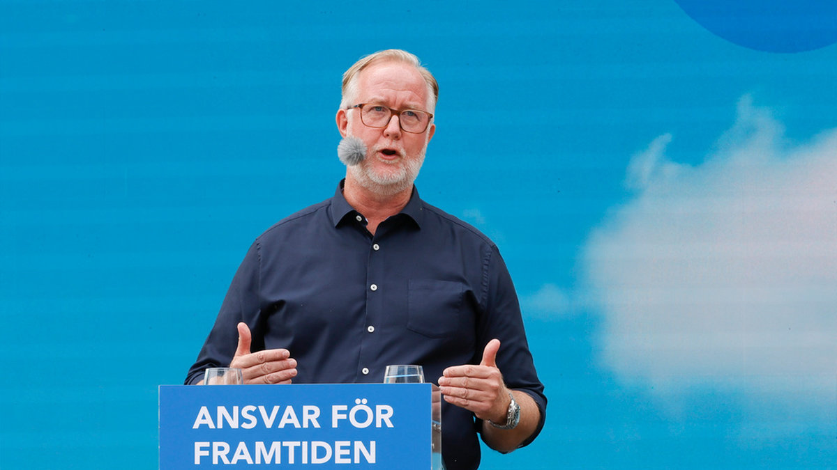 Liberalernas Johan Pehrson håller sitt tal under politikerveckan i Almedalen.