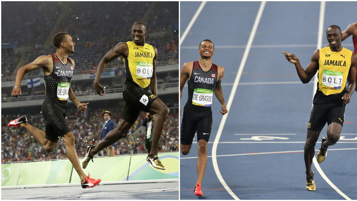 Usain Bolt och Andre de Grasse hade det väldigt kul under deras 200-meterslopp. 