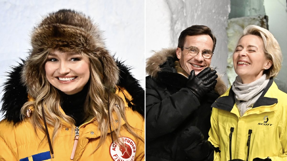 Ebba Busch och Ulf Kristersson såg inte ut att frysa när de besökte ishotellet i Jukkasjärvi. 