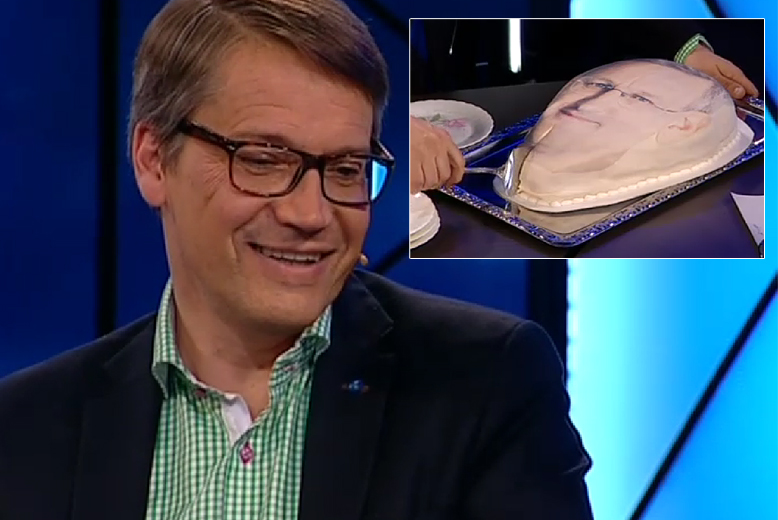 Efter kulturministerns tårtskandal utsattes Hägglund för en kupp i teveprogrammet Betnér direkt.