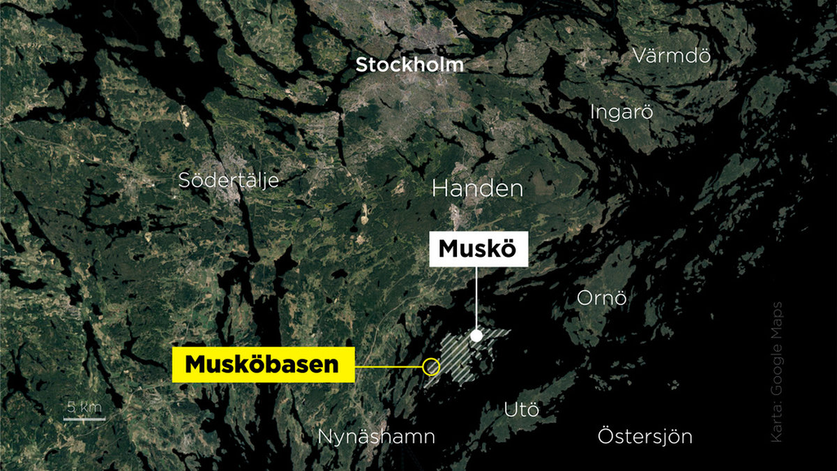 Musköbasen ligger i Haninge kommun söder om Stockholm.