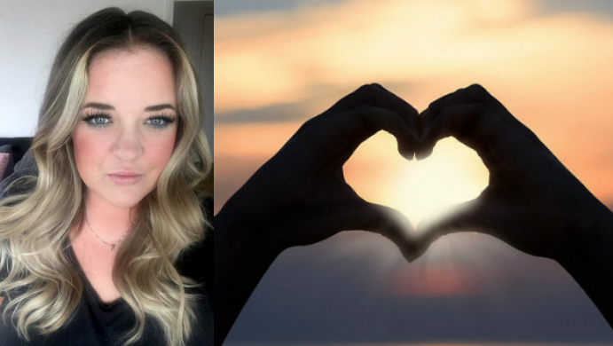 Nathalie Telander och två händer som bildar ett hjärta. Nathalie Telander och två händer som bildar ett hjärta.