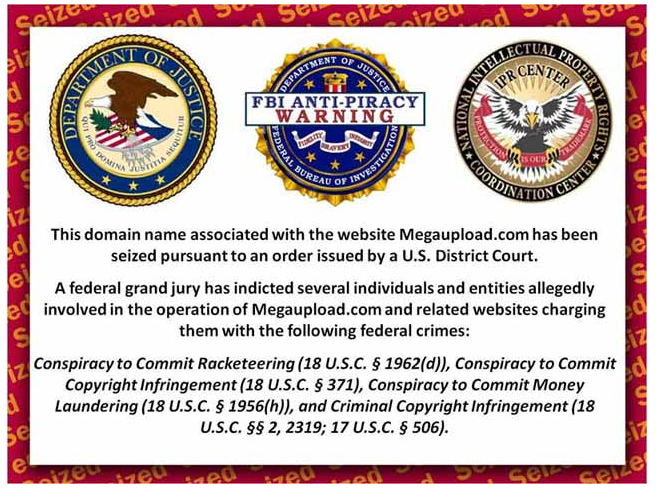 Detta möts man av när man går in på megaupload.com - ett meddelande om att sajten tagits ned för att den brutit mot antipiratlagar.