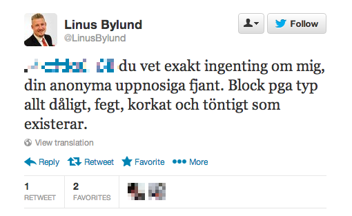 Så här svarade Bylund till en person som ifrågasatte SD:s (och hans egen) människosyn.