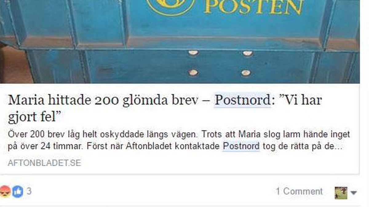 Jonas kommenterade också artiklar om PostNord och utgav sig för att vara PostNords egen kundtjänst. Vilket borde ha synats ganska omgående med tanke på att logotypen tillhör gamla Posten. 