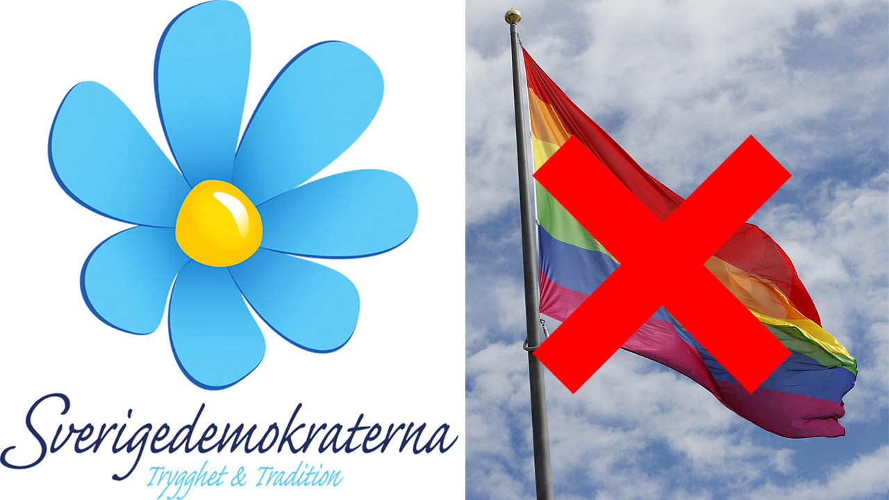 Sverigedemokraterna stoppar Prideflaggan.