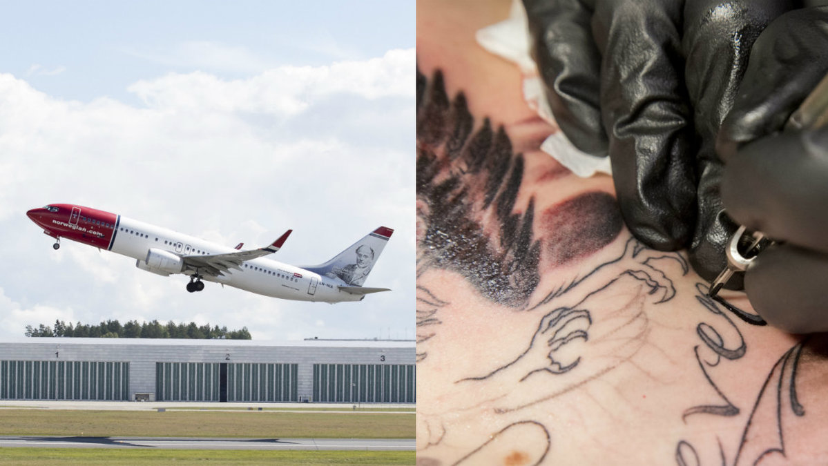 Flyget som skulle lyfta från Arlanda blev en timme försenat på grund av en man tatuering. 
