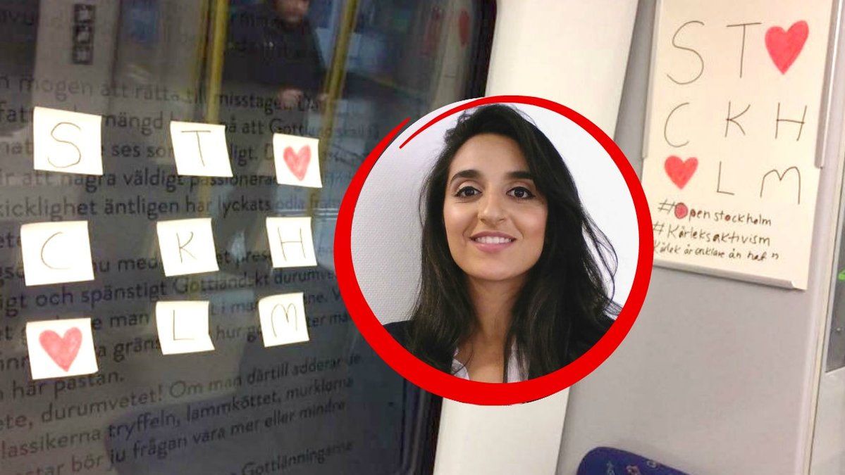 Farida Al-Abani, 28 år, från Stockholm genomförde en egen kärleksaktion under måndagsmorgonen på väg till jobbet.