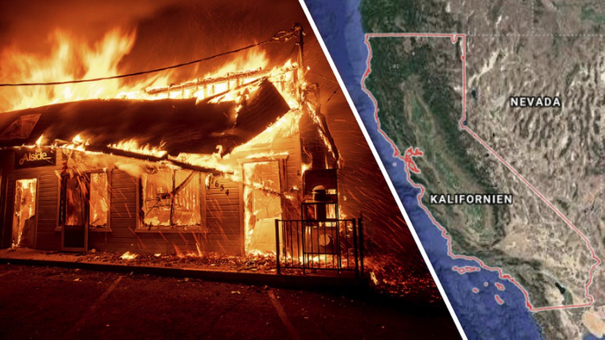 Ett hus som brinner. Karta över Kalifornien