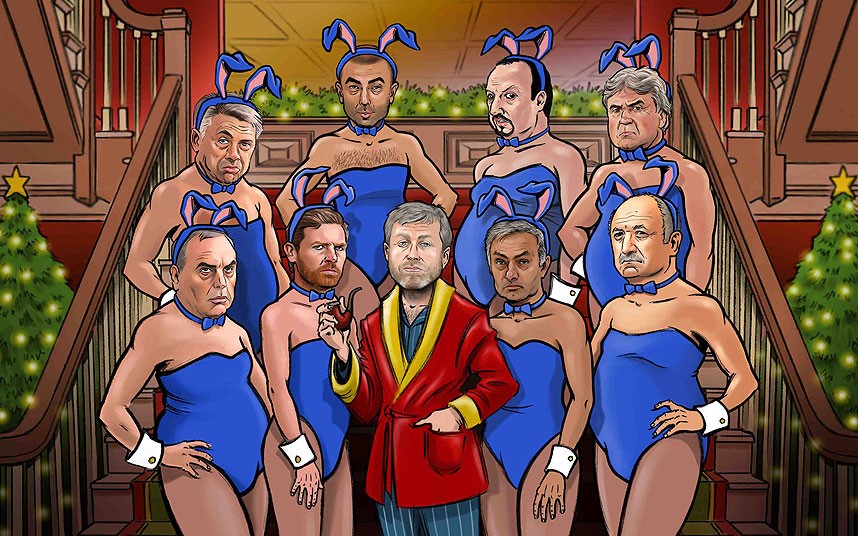 Roman Abramovitj, Jose Mourinho, Arsene Wenger, Sepp Blatter, Carles Puyol, Alex Ferguson, Diego Maradona