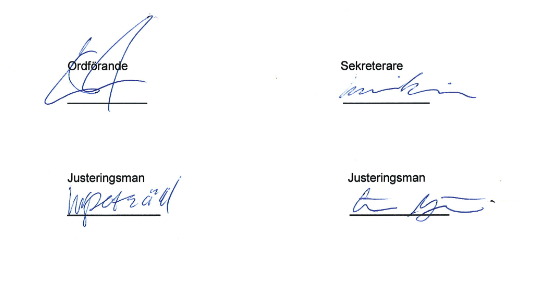 Erik Almqvist, Louise Erixon, William Petzäll och Eric Myrin skrev under mötesprotokollet.