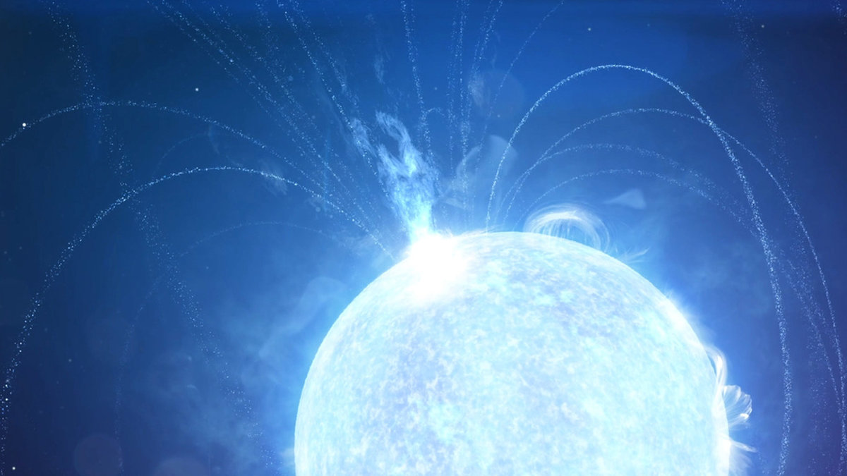 En stillbild från en animerad gestaltning av en typ av neutronstjärna av Nasa. Arkivbild.