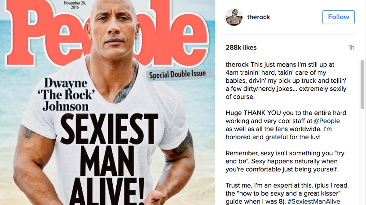 Dwayne The Rock Johnson bjöd sina Instagramföljare på omslaget från People. 