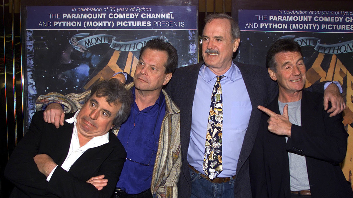 Delar av Monty Python-gänget under 30-årsjubiléet av "Life of Brian". Terry Jones, Terry Gilliam, John Cleese och Michael Palin.