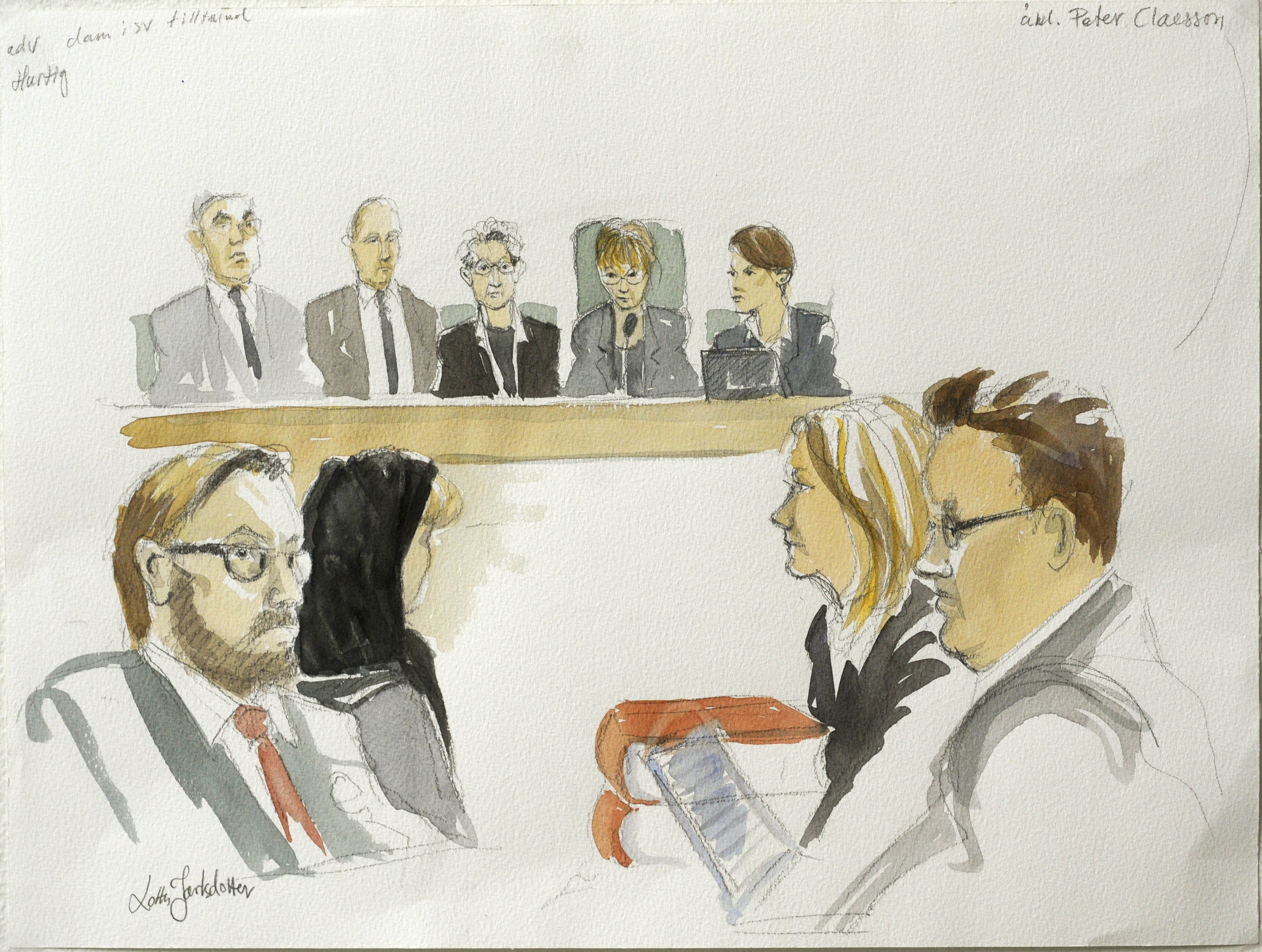 Illustration från den avslutande rättegångsdagen i Solna tingsrätt.