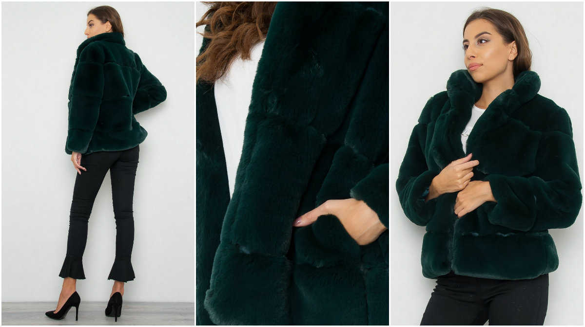 Grön jacka i faux fur Grön jacka i faux fur