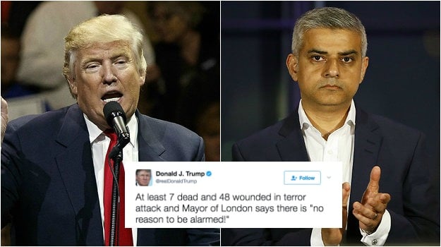 Donald Trump har kritiserat Londons borgmästare Sadiq Khan efter terrorattacken.