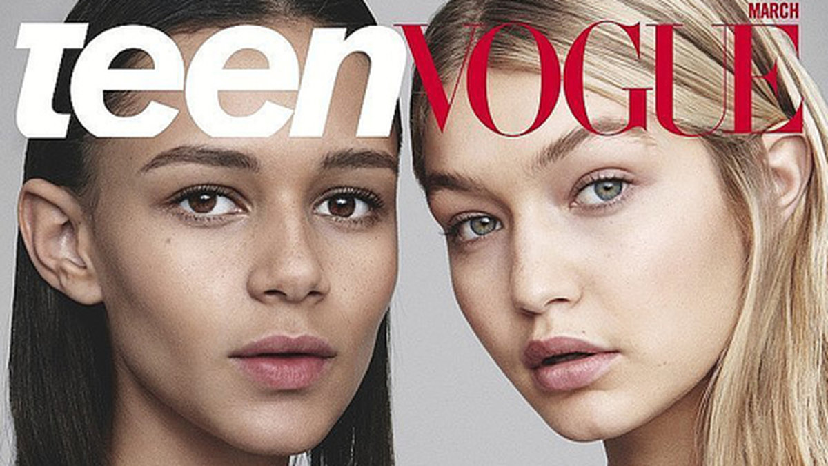 Binx Walton och Gigi Hadid på omslaget till Teen Vogue. 