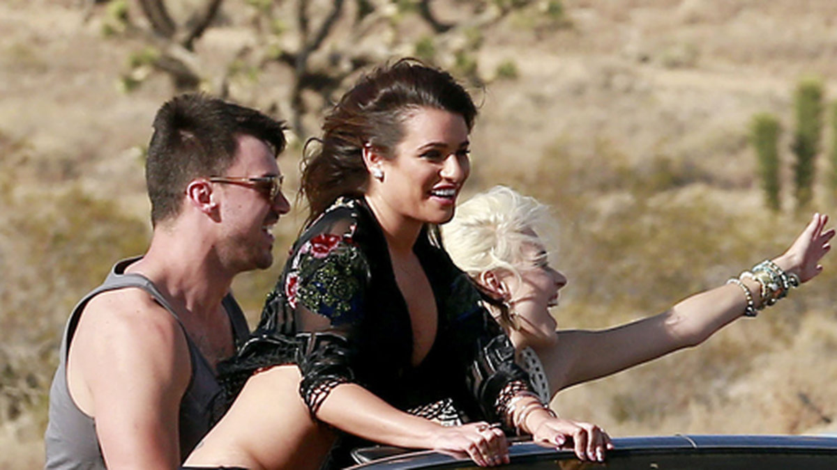 Lea Michele och Matthew under inspelningen av hennes musikvideo. 