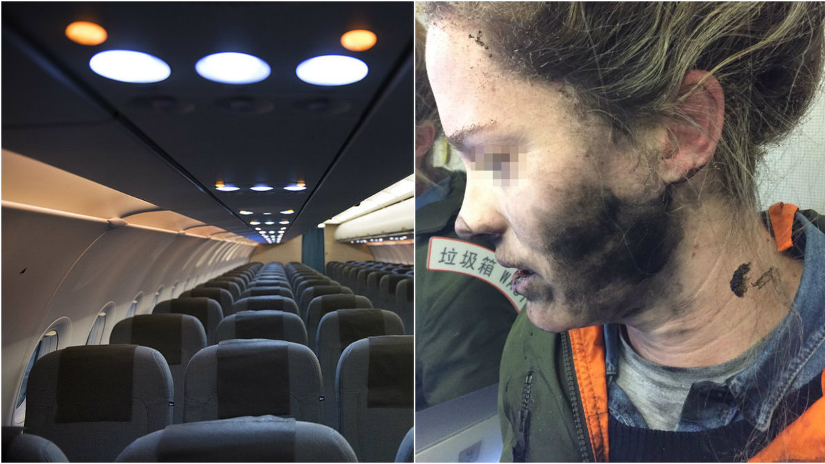 Kvinnan satt och lyssnade på musik på flygplanet när hon kände hur det brände i ansiktet.  ​