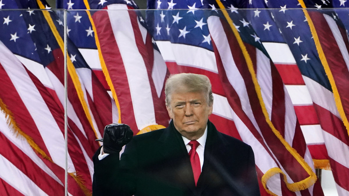 USA:s förre president Donald Trump under ett tal till sina anhängare den 6 januari 2021. Arkivbild.